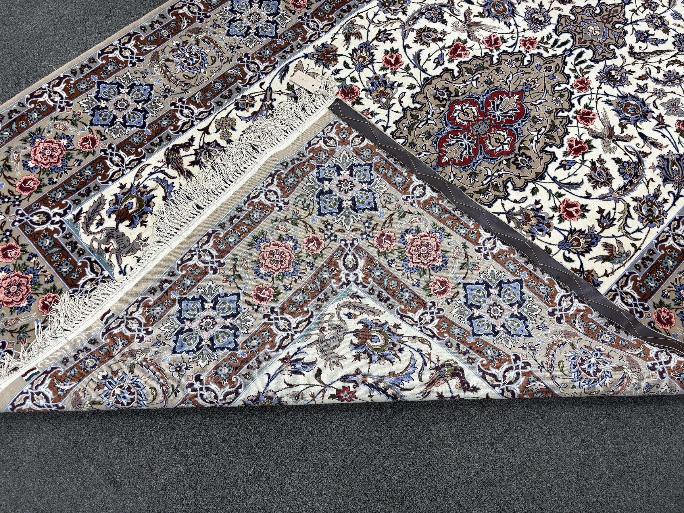 aoA Kashan ivory ground floral rug, 220 x 150cm